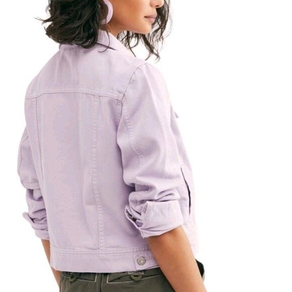 Free People Rumors Denim Jacket  size XS Boxy Lavender Purple Pastel Y2K Boho - Picture 2 of 11